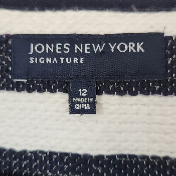 Jones New York Signature Navy White Stripe Double Breasted Cropped Blazer 12 - Picture 6 of 11